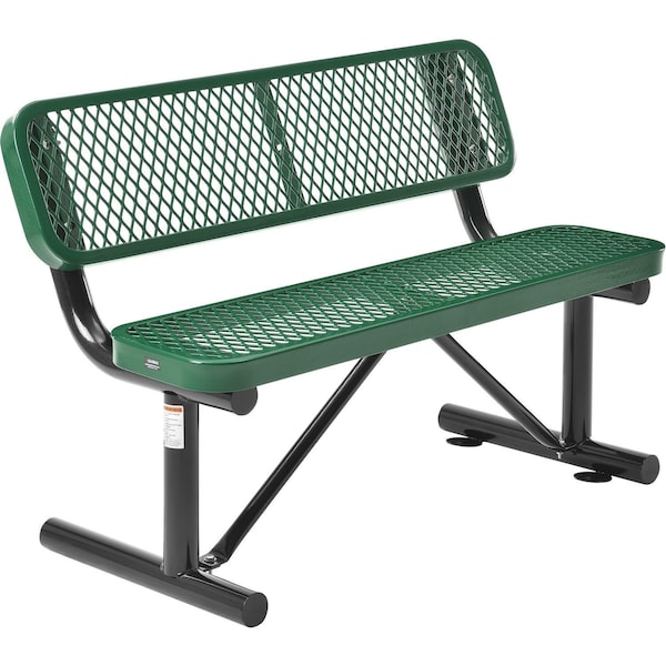 Global Industrial 48L Outdoor Steel Bench with Backrest, Expanded Metal, Green 695743GN - main